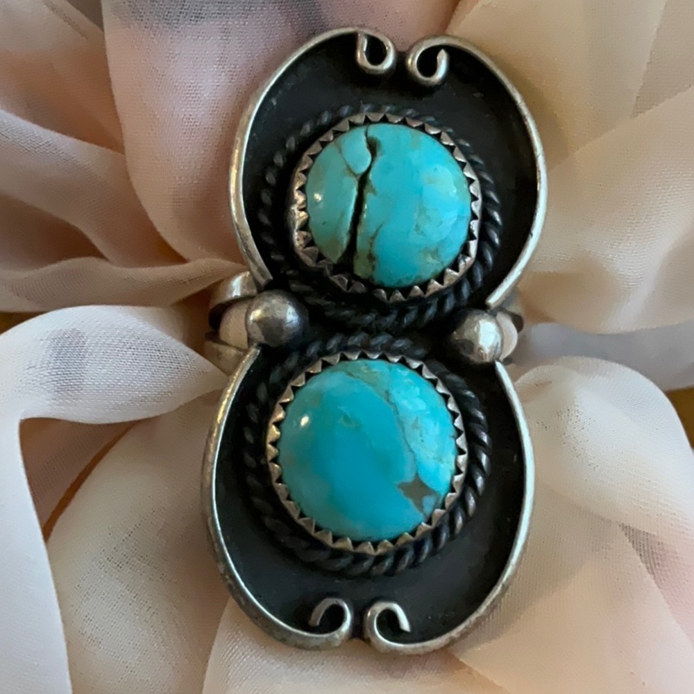 Signed vintage turquoise ring 925 silver